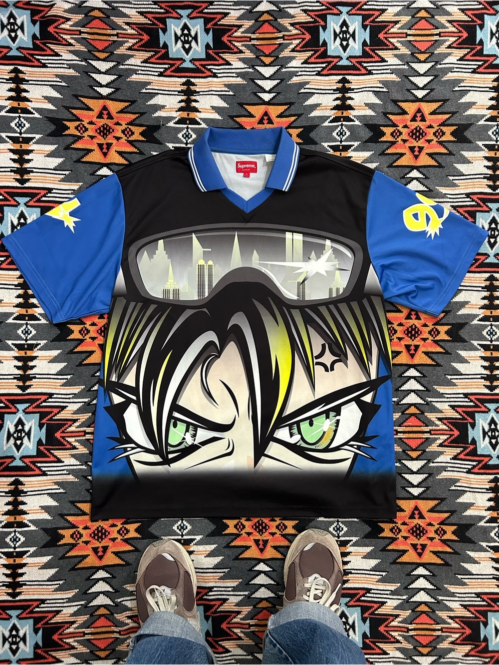 Supreme Anime Character Soccer Jersey in Blue & Black
